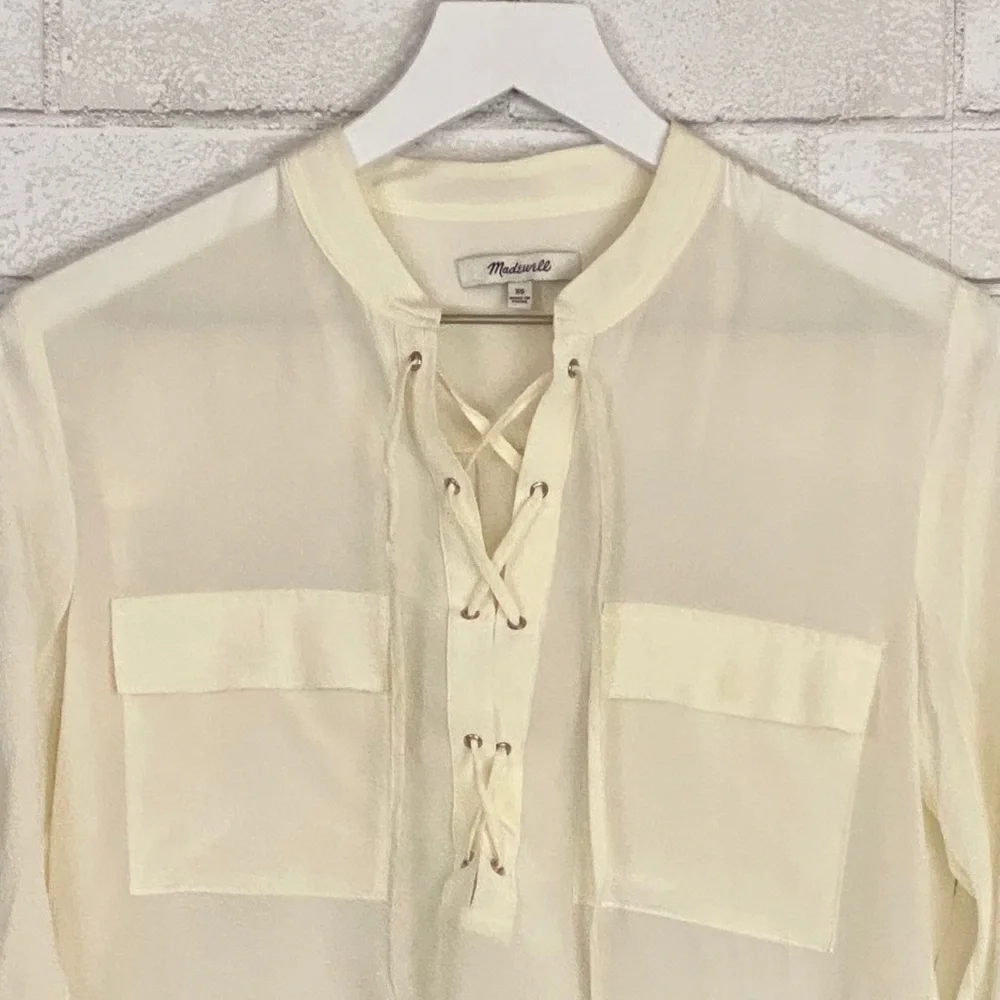 Madewell Silk Lace Up Blouse in Ivory Off-White - Picture 12 of 16